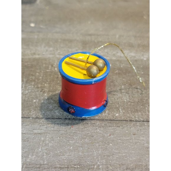 Wooden red blue drum flower Xmas ornament decor - Picture 1 of 5